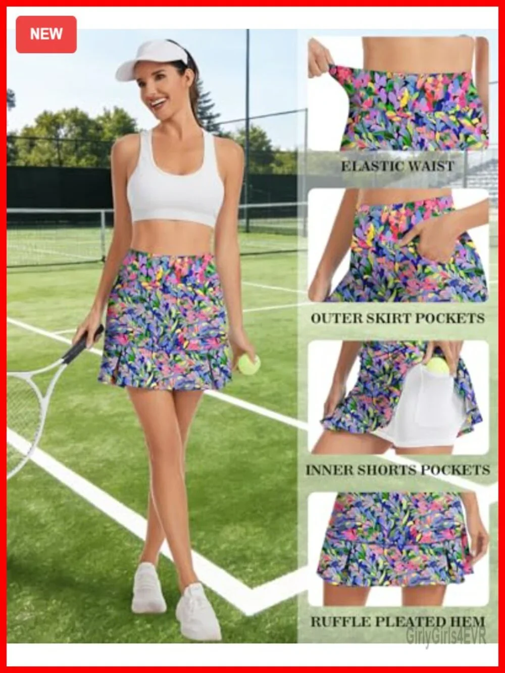 Women's Pleated Golf Skort with Pockets, Shorts, High Waisted Tummy Control
